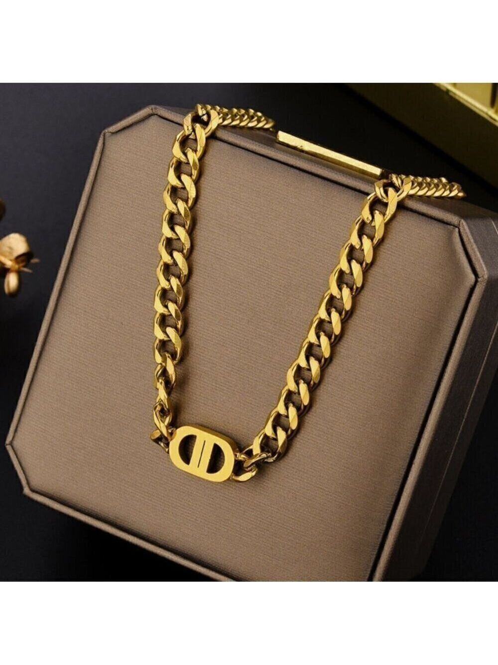 18K Gold Plated Titanium Steel Chunky Curb Link CD Style Chain Necklace